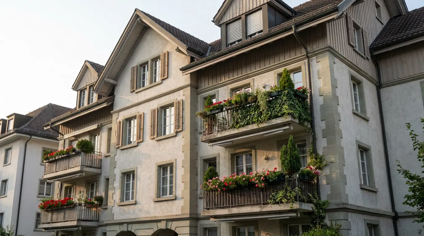 Typisches Schweizer Mehrfamilienhaus aus den 1990er Jahren zeigt Preisentwicklung